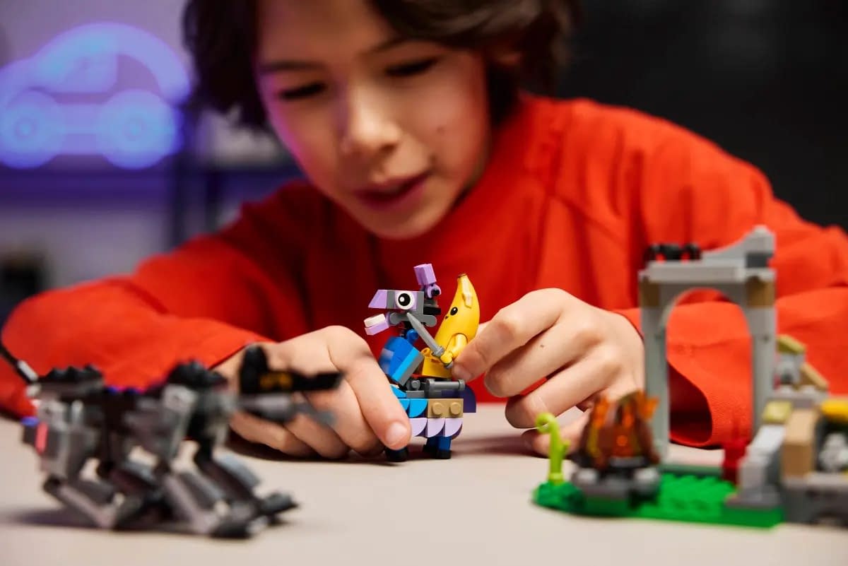 Step into LEGO Fortnite with the New Peely & Sparkplug's Camp Set