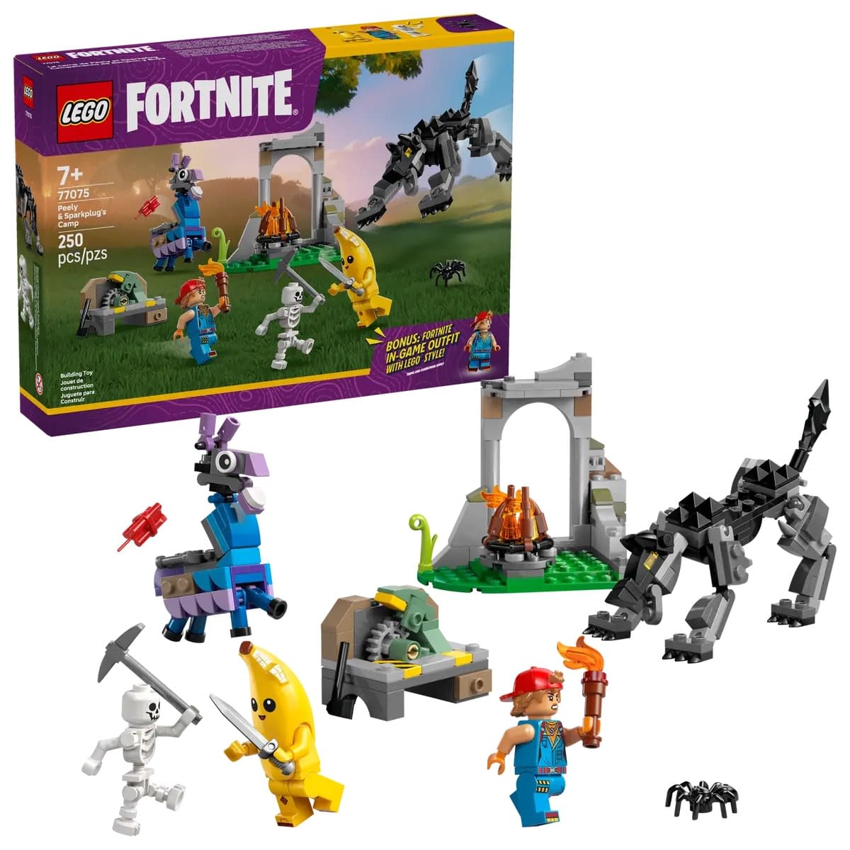 Step into LEGO Fortnite with the New Peely & Sparkplug's Camp Set