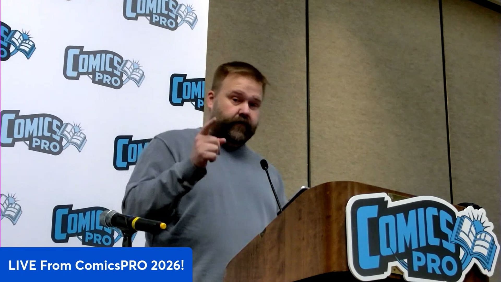 Robert Kirkman, talking to me, at the ComicsPRO Keynote Speech 2026