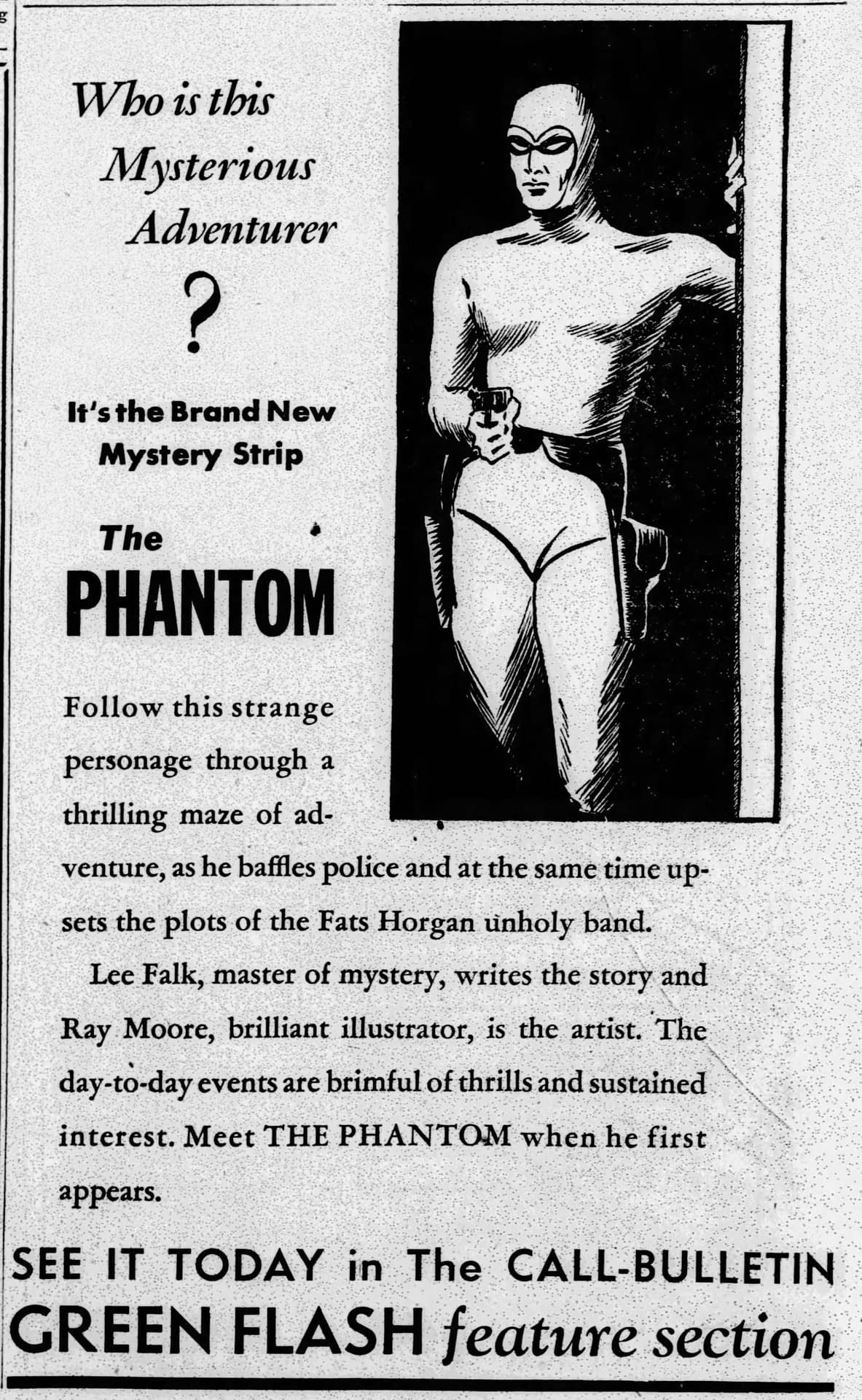The Phantom promo from the San Francisco Call Bulletin, February 17, 1936.