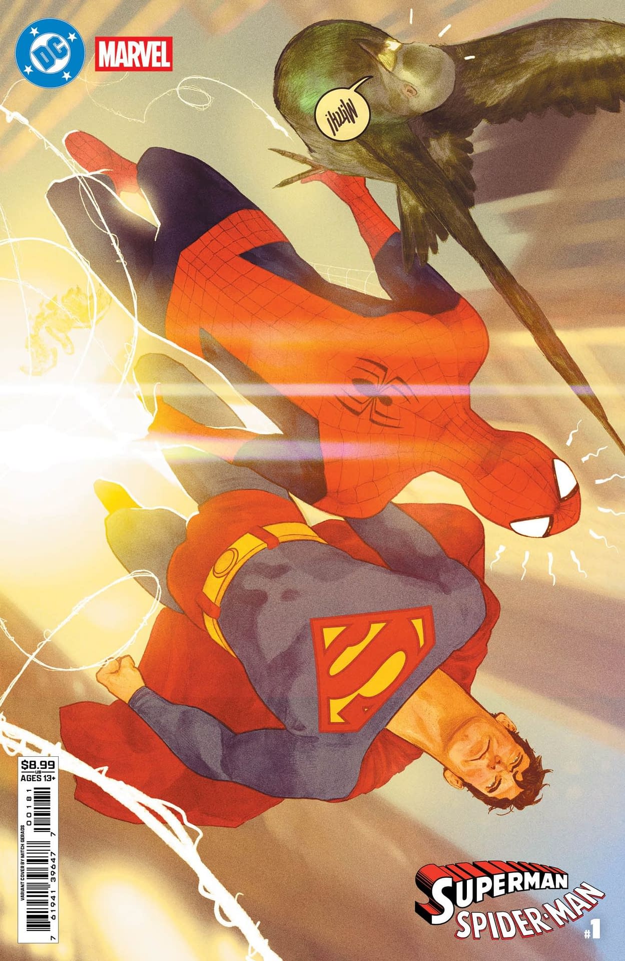 Superman/Spider-Man #1 variant by Mitch Gerads, featuring Superman and Spider-Man