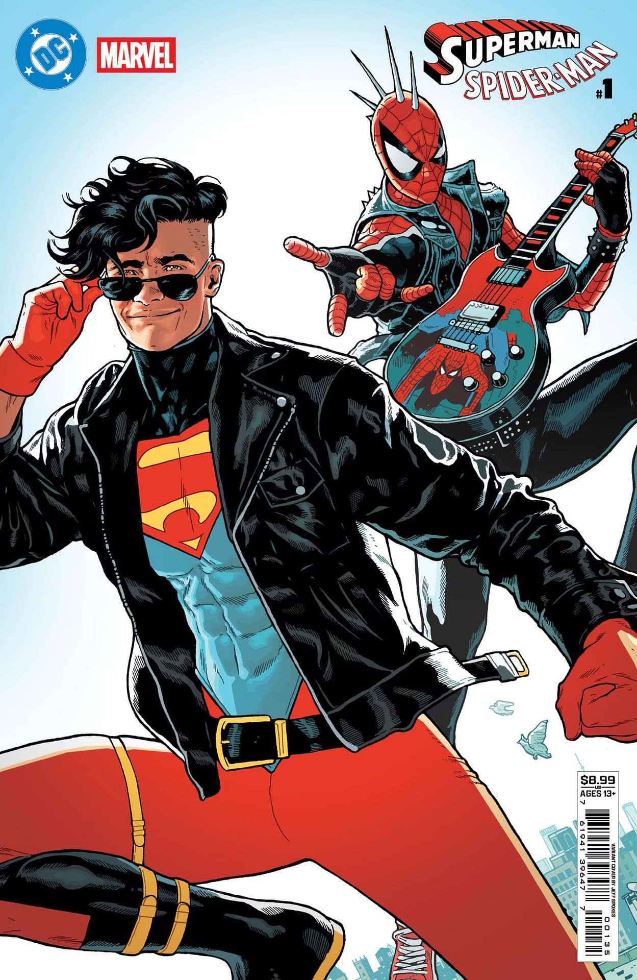 Superman/Spider-Man #1 variant by Jeff Spokes, featuring '90s Superboy and Spider-Punk