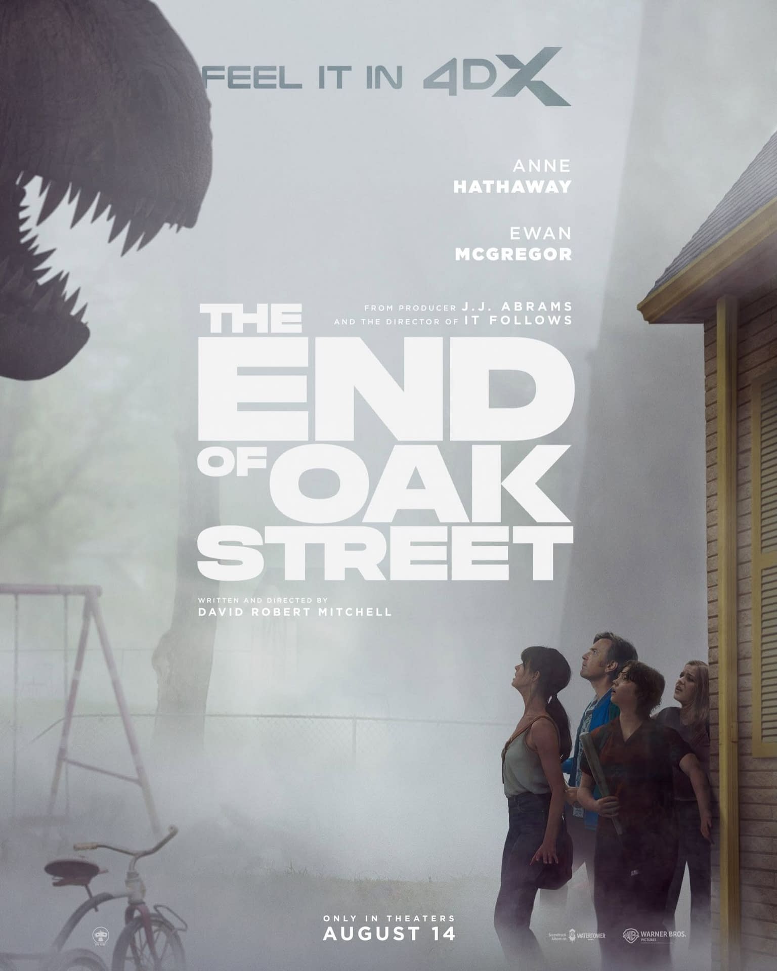 The End of Oak Street movie poster with Anne Hathaway facing dinosaurs