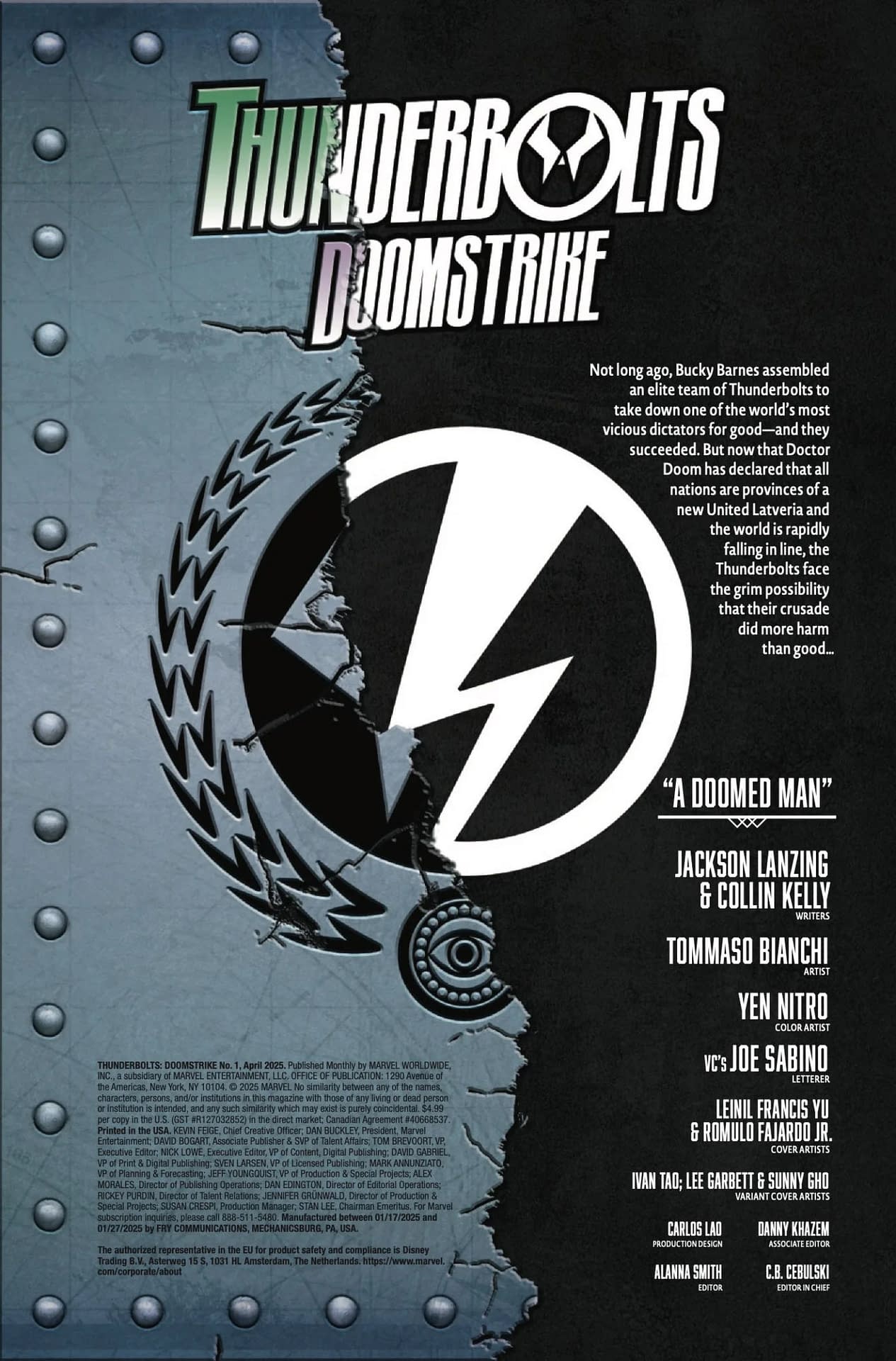 Preview image for 75960621055800111 THUNDERBOLTS: DOOMSTRIKE #1 LEINIL YU COVER, by Collin Kelly & Jackson Lanzing & Tommaso Bianchi & Leinil Yu, in stores Wednesday, February 19, 2025 from Marvel