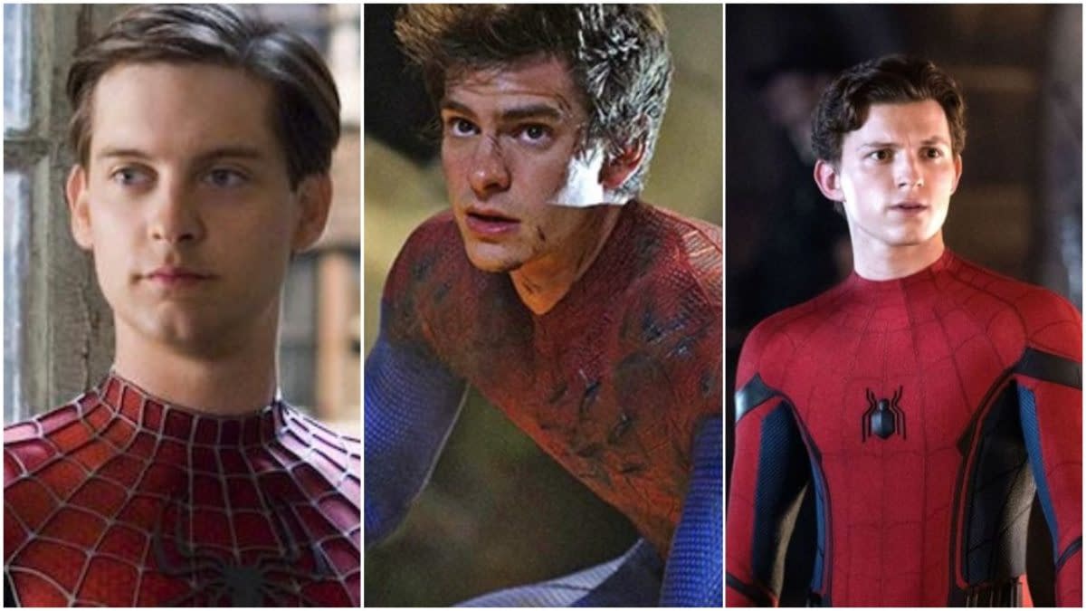 Tobey Maguire, Andrew Garfield, and Tom Holland as Spider-Man. Images courtesy of Sony