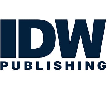 The logo for IDW Publishing is, despite all appearances, not a trash can on fire.