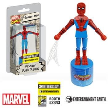 Spider-Man Wooden Push Puppet Swinging into SDCC