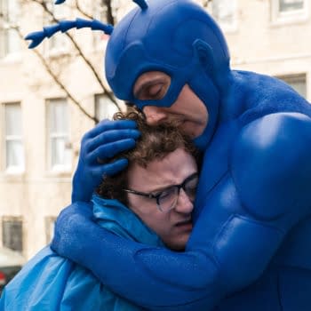 Peter Serafinowicz and Griffin Newman in The Tick (2017). Image Credit: Amazon.