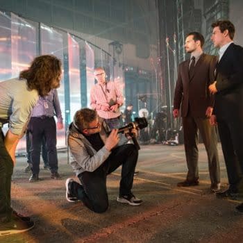 Left to right: Director of Photography Rob Hardy, Director Christopher McQuarrie, Henry Cavill and Tom Cruise on the set of MISSION: IMPOSSIBLE - FALLOUT, from Paramount Pictures and Skydance.