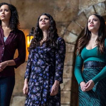 Charmed -- "Breaking the Cycle" -- Image Number: CMD213B_0336b.jpg -- Pictured (L-R): Madeleine Mantock as Macy, Melonie Diaz as Mel and Sarah Jeffery as Maggie -- Photo: Colin Bentley/The CW -- © 2020 The CW Network, LLC. All Rights Reserved.