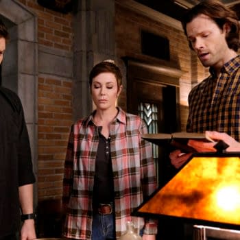 Supernatural -- "Galaxy Brain" -- Image Number: SN1512b_0491b.jpg -- Pictured (L-R): Jensen Ackles as Dean, Kim Rhodes as Jody Mills and Jared Padalecki as Sam -- Photo: Bettina Strauss/The CW -- © 2020 The CW Network, LLC. All Rights Reserved.