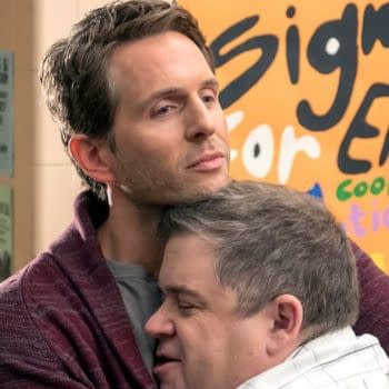 Jack and Durbin hug it out on A.P. Bio, courtesy of NBCUniversal.