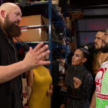 Big Show talks to Zelina Vega, Angel Garza, and Andrade backstage.