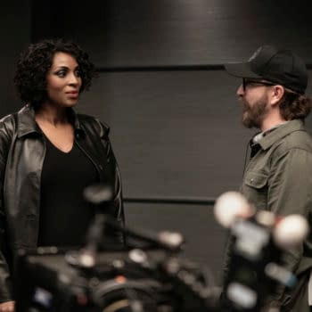 Supernatural -- "Despair" -- Image Number: SN1518B_BTS_0459r.jpg -- Pictured (L-R): Behind the scenes with Lisa Berry and director Richard Speight, Jr. -- Photo: Katie Yu/The CW -- © 2020 The CW Network, LLC. All Rights Reserved.