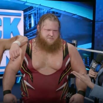 Otis and Chad Gable are interviewed by Alyse Ashton on WWE Smackdown after Otis squashed Rey Mysterio in the ring.