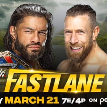 Match graphic for Roman Reigns vs. Daniel Bryan for the Universal Championship at WWE Fastlane