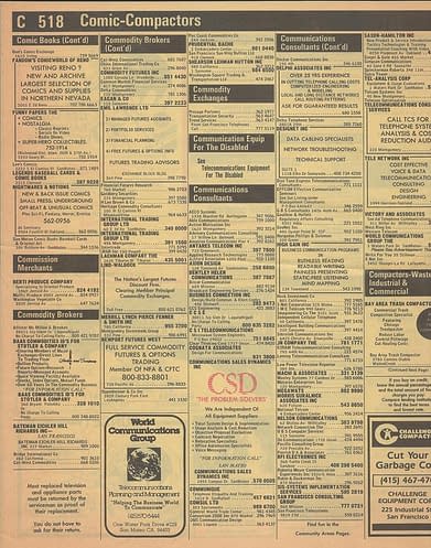 What 19 And 1990 San Francisco Comic Store Yellow Page Listings Looked Like