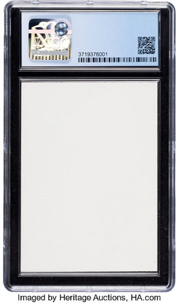 The blank back of the rare Blastoise Holofoil "presentation" test print, used by Wizards of the Coast to showcase their Pokémon card game, and auctioned for a record price at Heritage Auctions. Other test prints of this card have Magic: The Gathering card backs. The blank back of the rare Blastoise Holofoil "presentation" test print, used by Wizards of the Coast to showcase their Pokémon card game, and auctioned for a record price at Heritage Auctions. Other test prints of this card have Magic: The Gathering card backs.