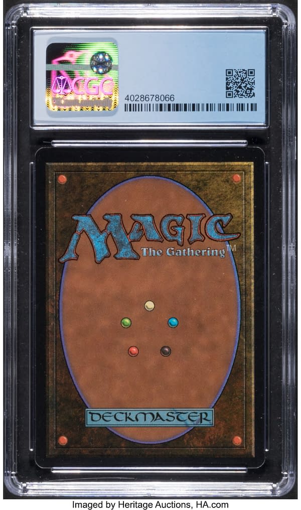 The back face of the graded Lightning Bolt, from Limited Edition Beta, a set from the earliest days of Magic: The Gathering. Currently available at auction on Heritage Auctions' website.