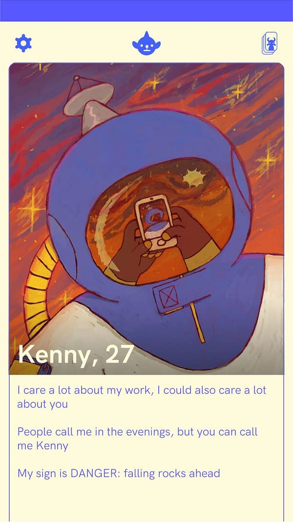 Kenny, 27 years old, is seeking love in the seemingly most desolate of places: outer space. Screenshot from Tender: Creature Comforts.