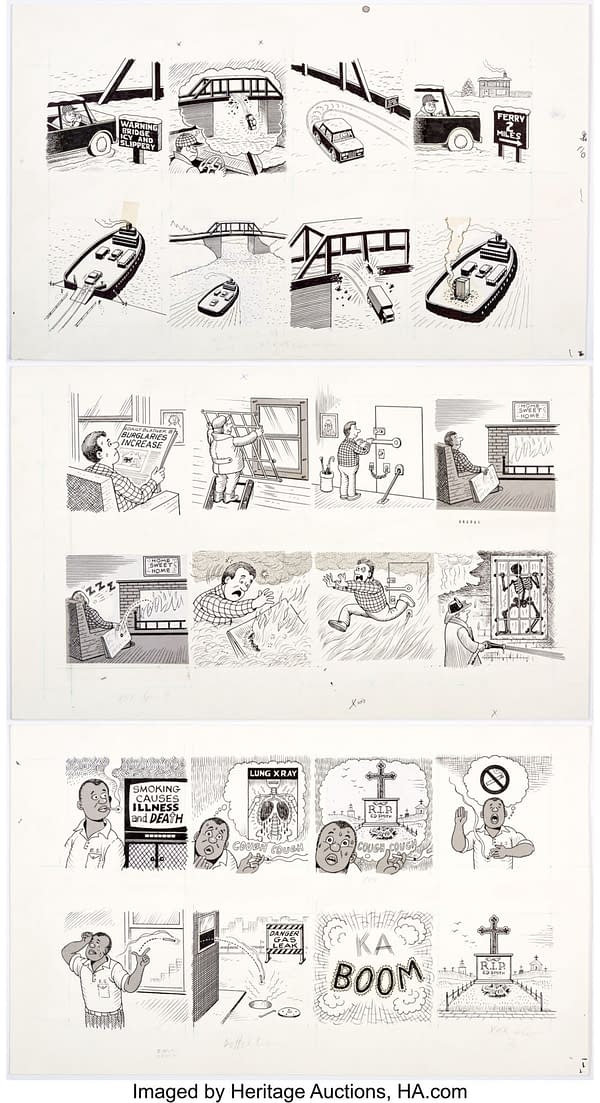 Three Al Jaffee MAD Magazine Fold-In Original Art Pages At Auction