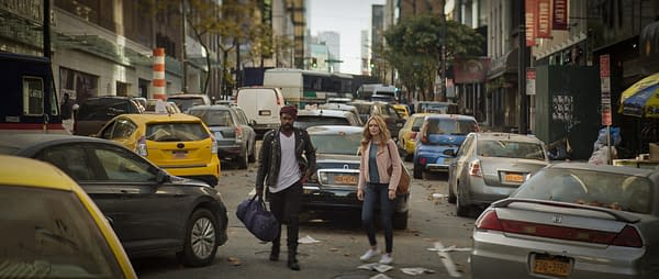 Pictured (l-r): Jovan Adepo as Larry Underwood and Heather Graham as Rita Blakemoor of the the CBS All Access series THE STAND. Photo Cr: Best Possible Screengrab/CBS ©2020 CBS Interactive, Inc. All Rights Reserved.