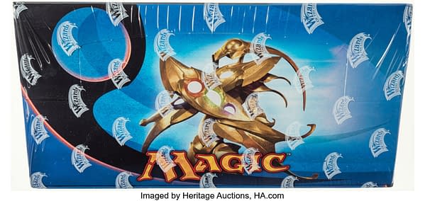 The front face of the sealed booster box for Modern Masters 2015, an expansion set for Magic: The Gathering. Currently available at auction on Heritage Auctions' website.