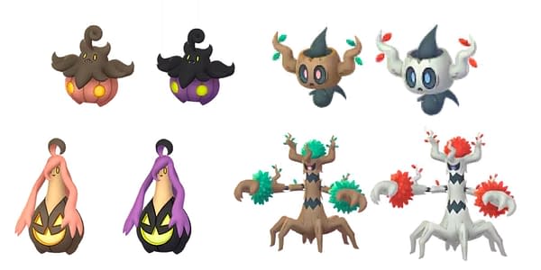 Shiny Phantump & Pumpkaboo comparisons in Pokémon GO. Credit: Niantic