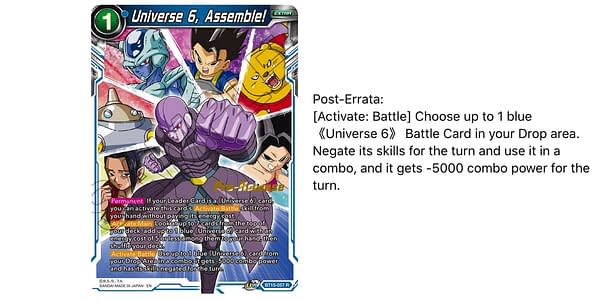 Dragon Ball Super Card Game Issues Errata For "Universe 6, Assemble!"