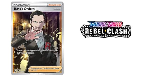 Rebel Clash logo and chase card. Credit: Pokémon TCG