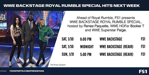 WWE Backstage returns this month for the Royal Rumble with Renee Paquette, Paige, and Booker T