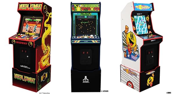 The three Legacy Edition cabinets from CES 2022, courtesy of Arcade1Up.