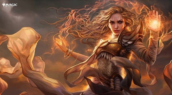Modern Horizons key art for Magic: The Gathering, featuring the Planeswalker known as Serra. Illustrated by Magali Villeneuve.