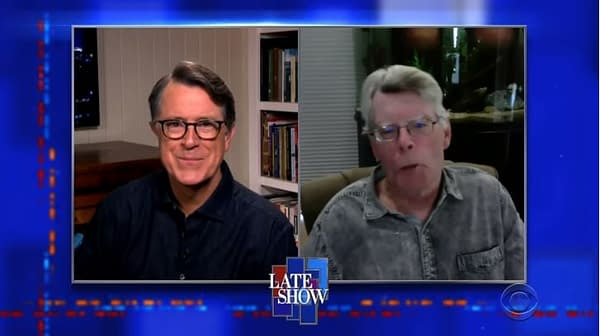 Stephen King was a guest on The Late Show with Stephen Colbert, courtesy of CBS.