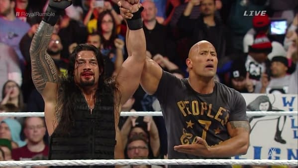 Roman Reigns and The Rock at the 2015 Royal Rumble
