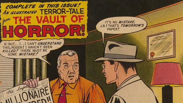 War Against Crime #10(EC, 1949) featuring the first appearances of the Vault of Horror and the Vault Keeper.