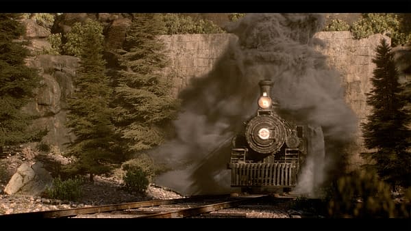 A fast train to Deadwood burst into view, rendered by FuseFX, ©2019 HBO.