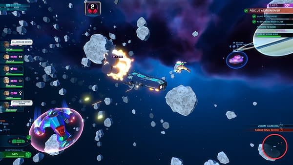 A screenshot from the indie simulation game Space Crew showcasing its spaceship combat system.  Developed by Runner Duck and published by Curve Digital.