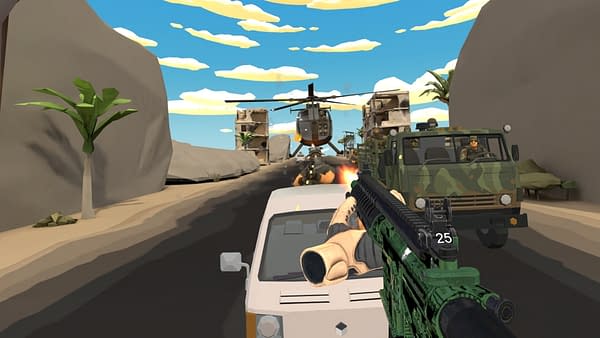 Can you handle the stress of firing at a chopper in a moving vehicle? Courtesy of Ginra Tech.