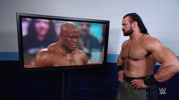 Drew McIntyre watches Bobby Lashley kick The Miz's ass on WWE Raw