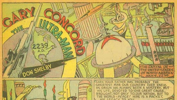 All-American Comics #8 Ultra-Man title splash, DC Comics 1939.