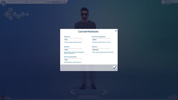 A look at the Pronouns feature in The Sims 4, courtesy of Electronic Arts.