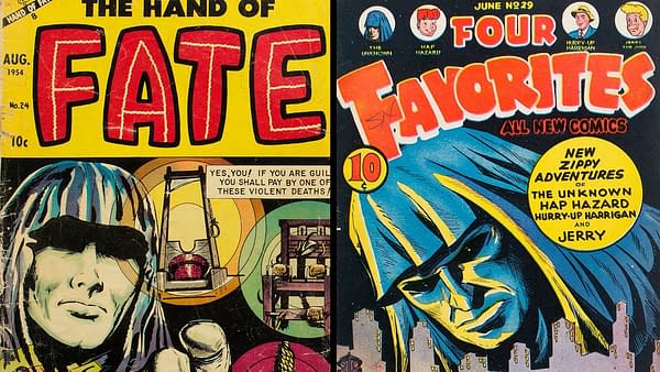 The Hand of Fate #24 (Ace, 1954) featuring Fate, Four Favorites #29 (Ace, 1947) featuring The Unknown.