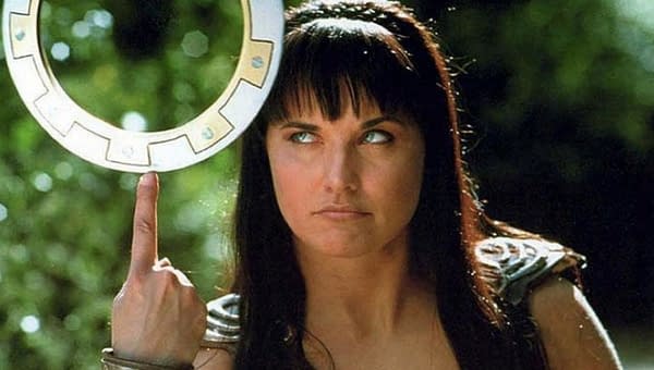 Lucy Lawless shows off her skills in Xena: Warrior Princess, courtesy of NBCU.