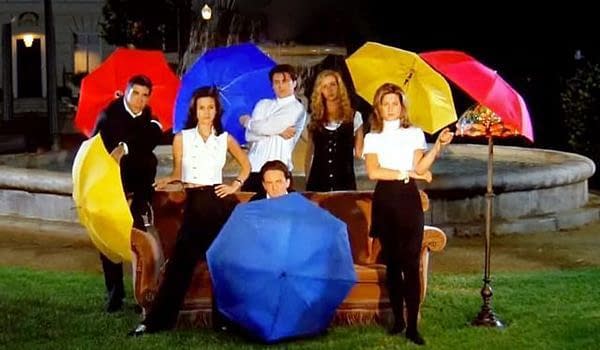 Courtney Cox, Jennifer Aniston, Lisa Kudrow, Matt LeBlanc, Matthew Perry, and David Schwimmer star in Friends, courtesy of NBCUniversal.