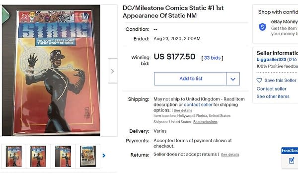 Static #1 Sells For $177 on eBay After Milestone Static Shock News