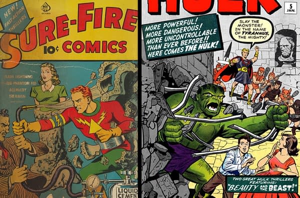 Separated at Birth? Sure-Fire Comics #4 by Jim Mooney vs Hulk #5 by Jack Kirby.