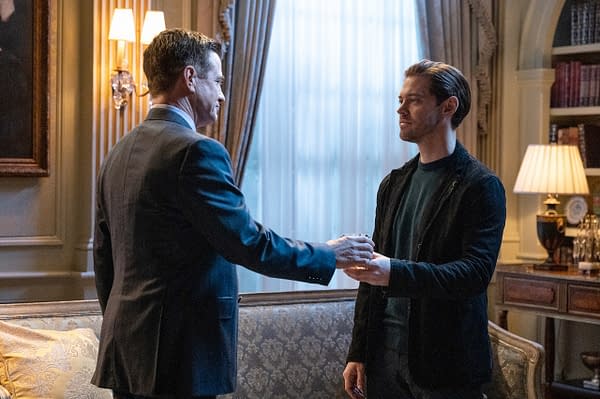Dermot Mulroney and Tom Payne in the season finale episode of Prodigal Son, courtesy of FOX.