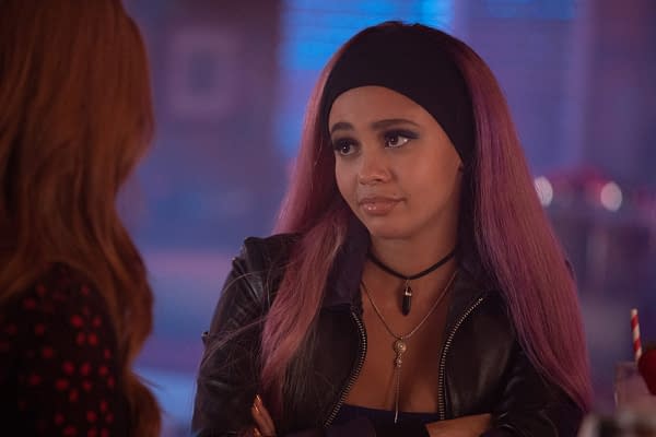 Madelaine Petsch as Cheryl and Vanessa Morgan as Toni in Riverdale, courtesy of The CW.
