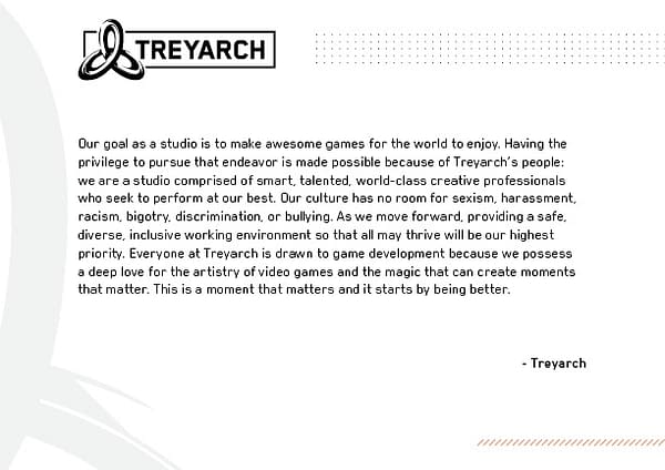 Treyarch hace una declaración sobre que es un entorno de trabajo inclusivo
